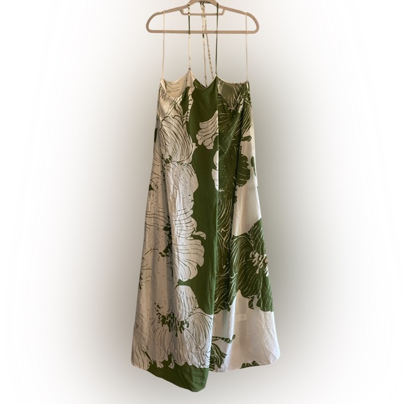 Banana Republic Matte 100% Silk Cross-Front Maxi Dress Green Floral Size XL $350 - Picture 6 of 12